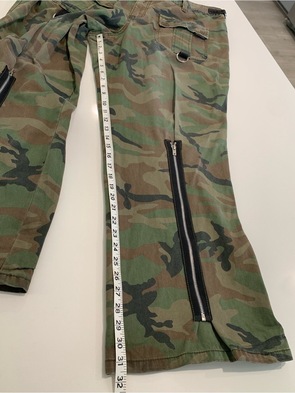 Tripp NYC Peace Camo Cargo Wide Flare Pants, Zippers, Olive Grunge 18 - Picture 9 of 16